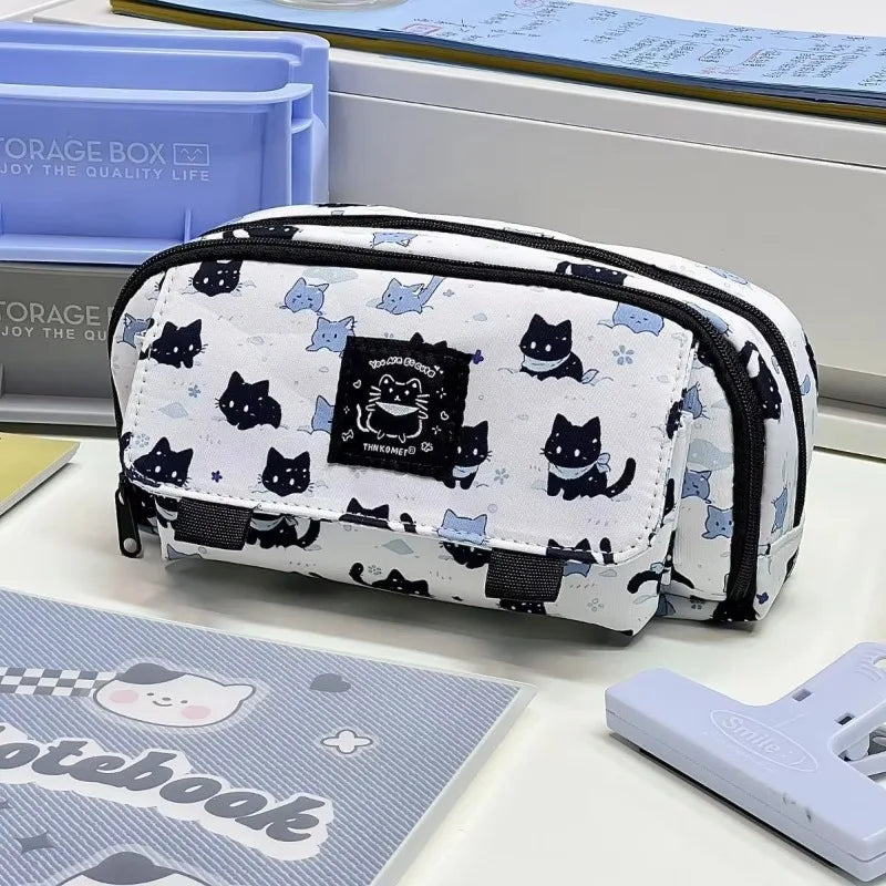 Creative Design Cute Pencil Case for Kids Cute Cartoon Kitten Pen Bag Large Capacity Stationery Storage Bag Student Supplies