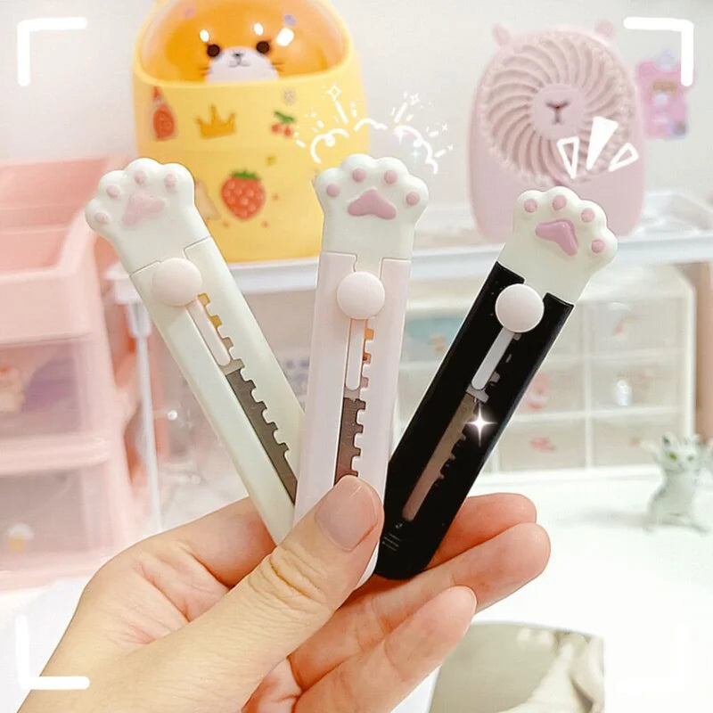 Cute Pink Pocket Knife Cat Paw Mini Portalble Utility Knife Cutter Letter Envelope Opener Mail Knife School Office Supplies