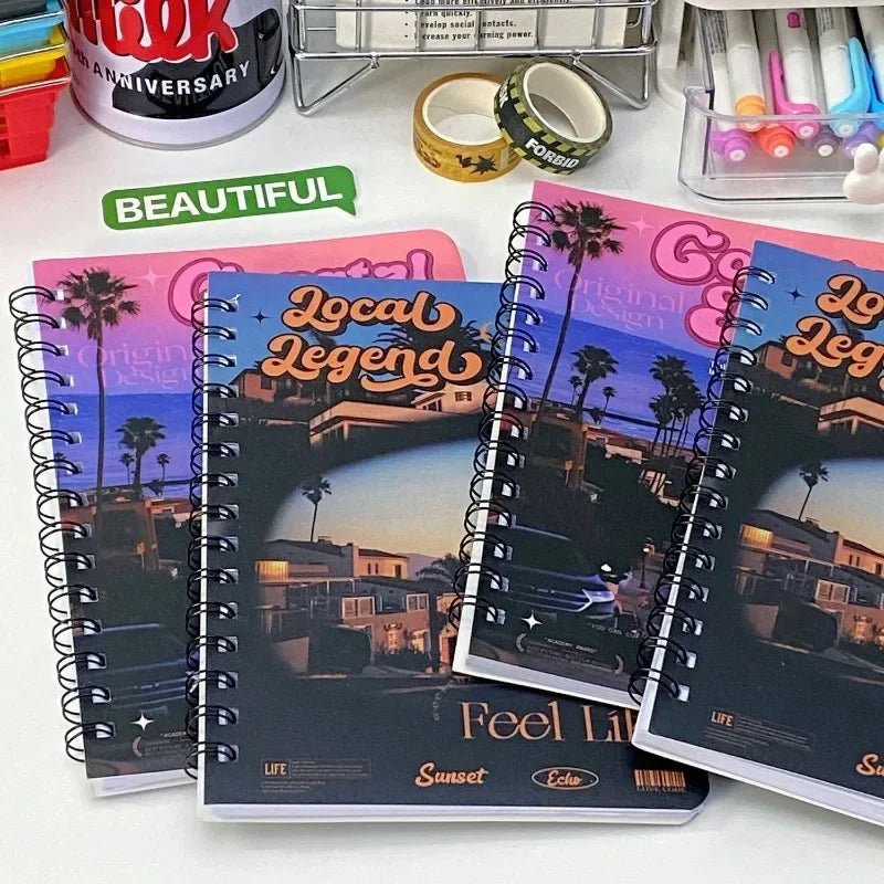 A5 50 Sheet Retro Notebook Kawaii Dessert American Style Scenary Scrapbook Journal Horizontal Line Blank Inner Page Notepad