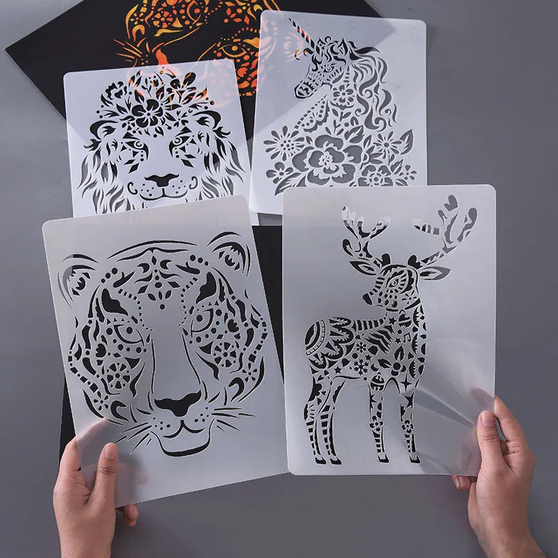 A4  animal stencils for painting Hollow Stencils Spray/hand Painting Template Pre Tracing Ruler DIY Scrapbooking Journal Decor