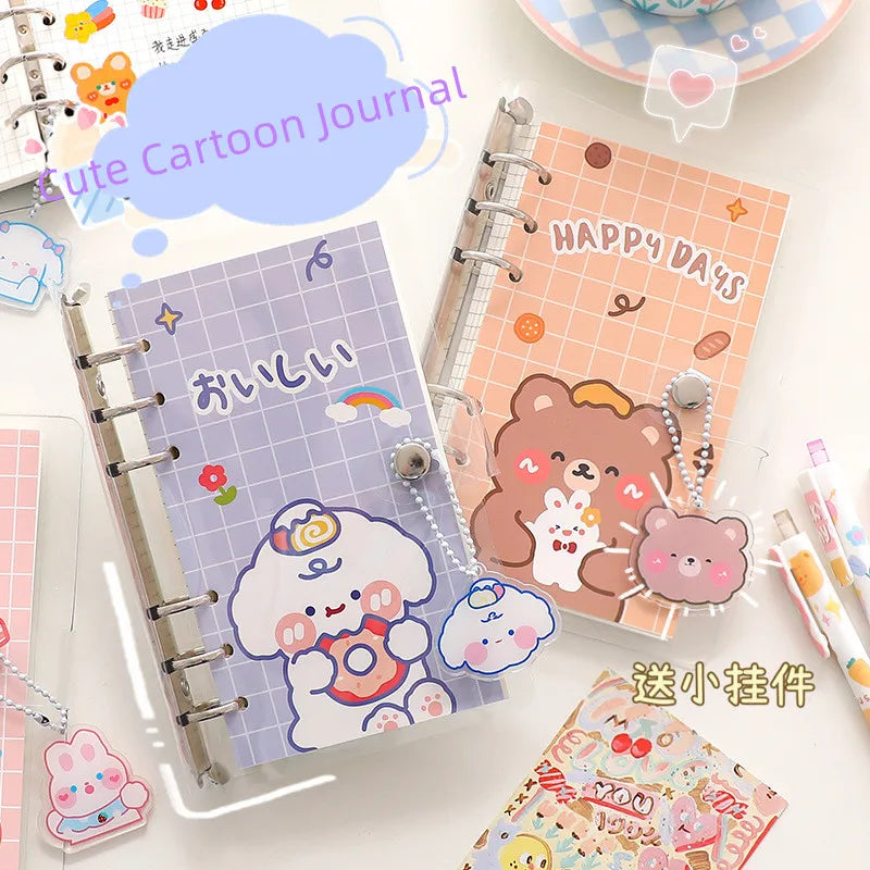 100 Sheets Korean Cute Cartoon Notebook Loose Leaf Detachable Book Kawaii Bear Scrapbook Journal Planner Notebook for Student